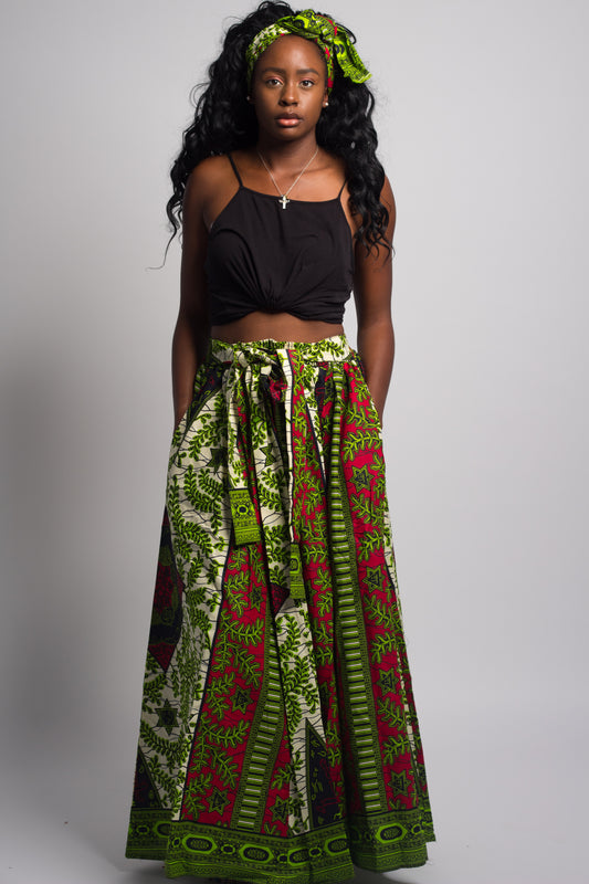 African Print Maxi Skirt (Ruby & White)