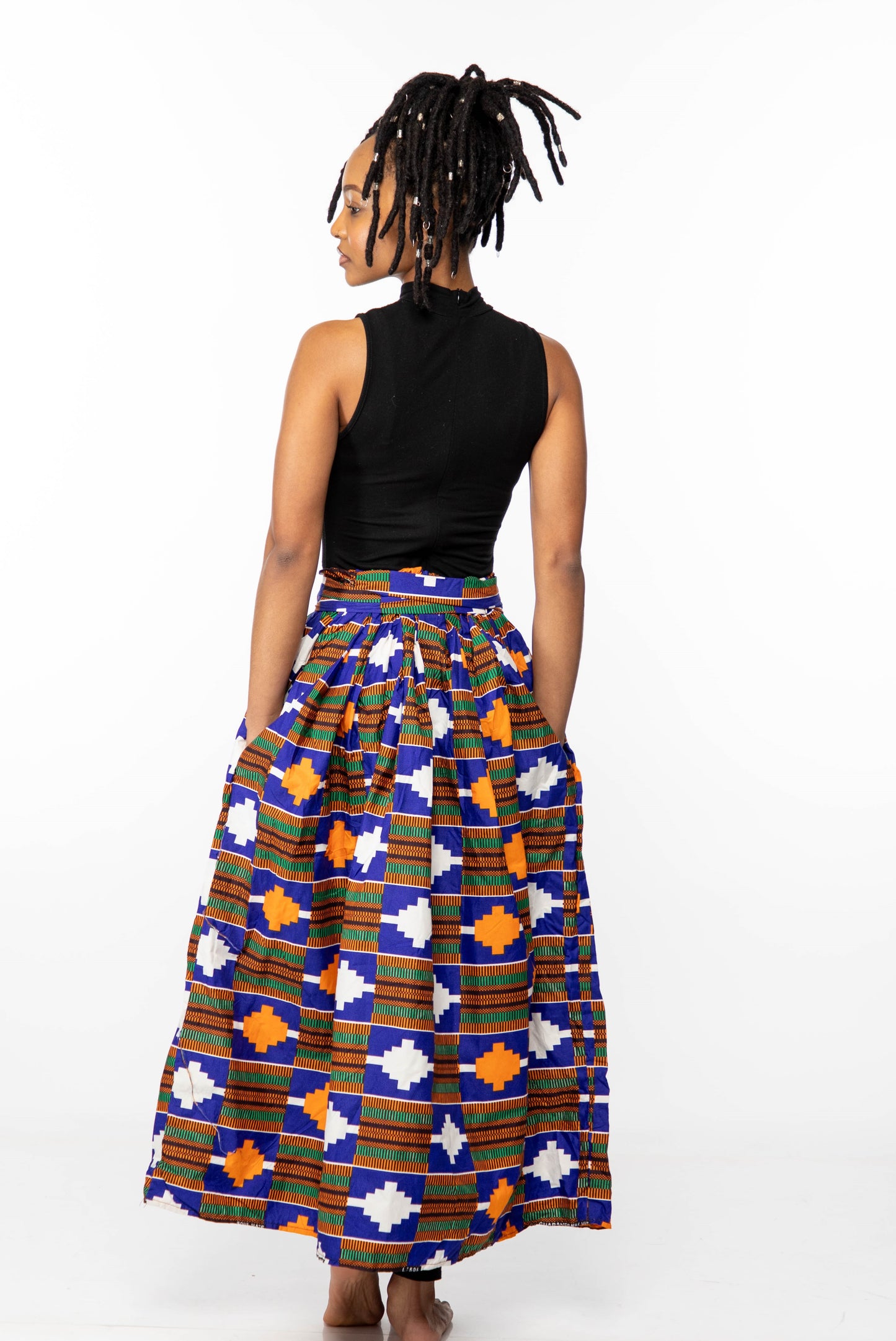 Kente Print Skirt (Blue, White, and Orange)