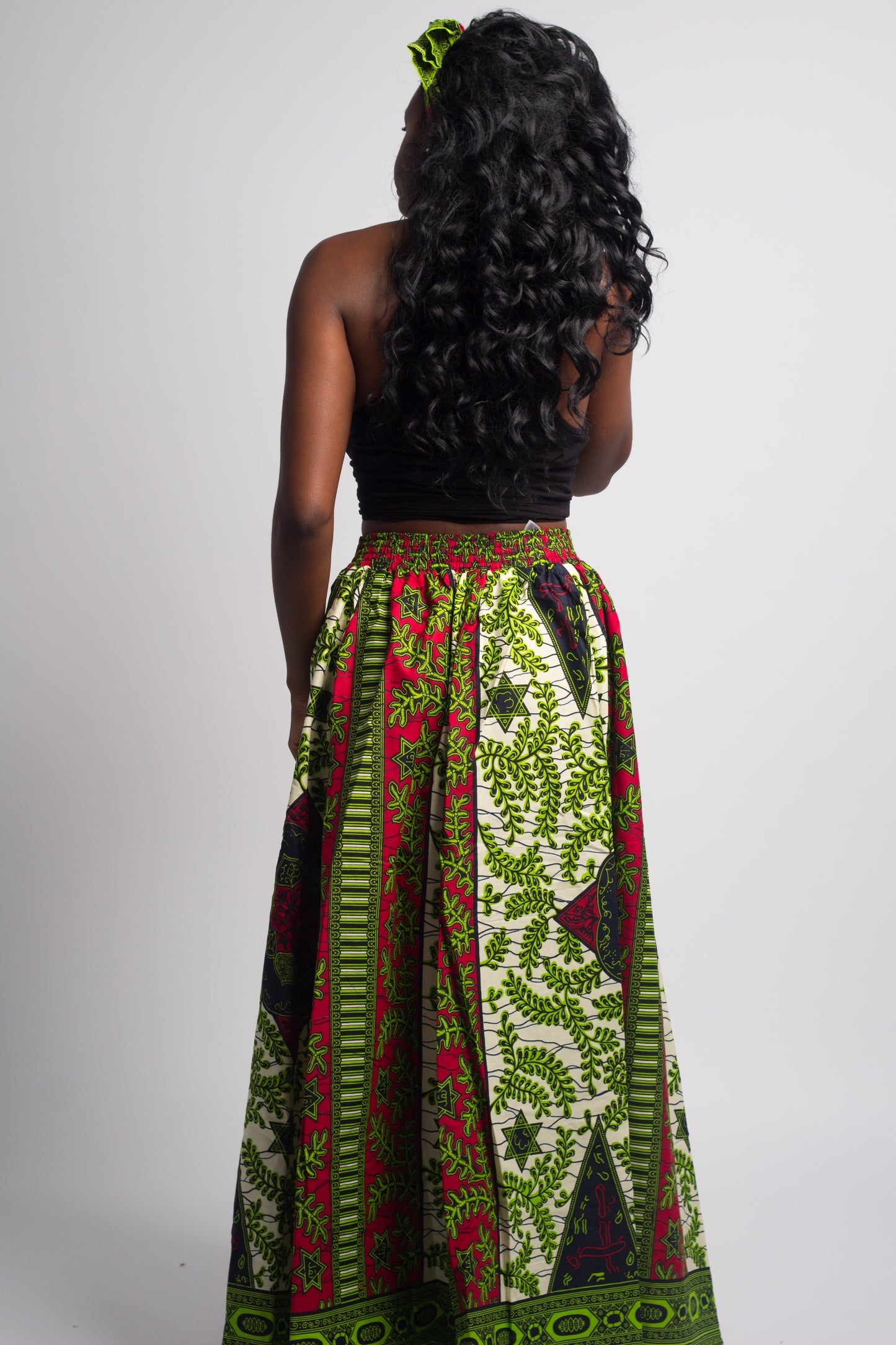 African Print Maxi Skirt (Ruby & White)