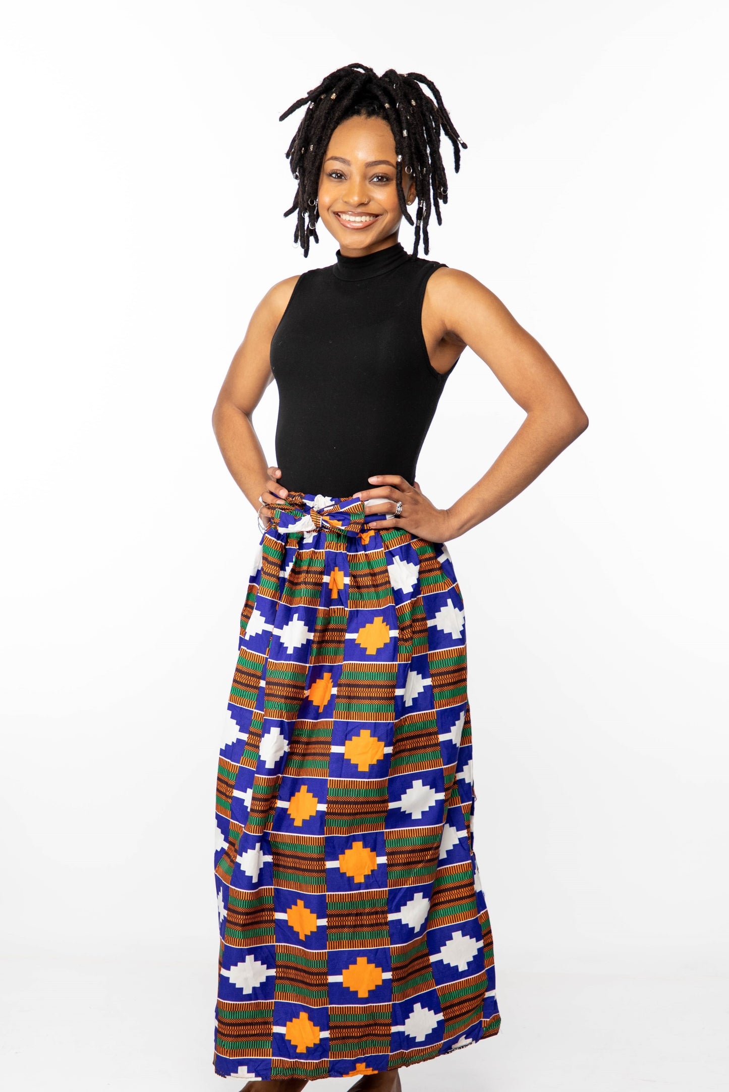 Kente Print Skirt (Blue, White, and Orange)